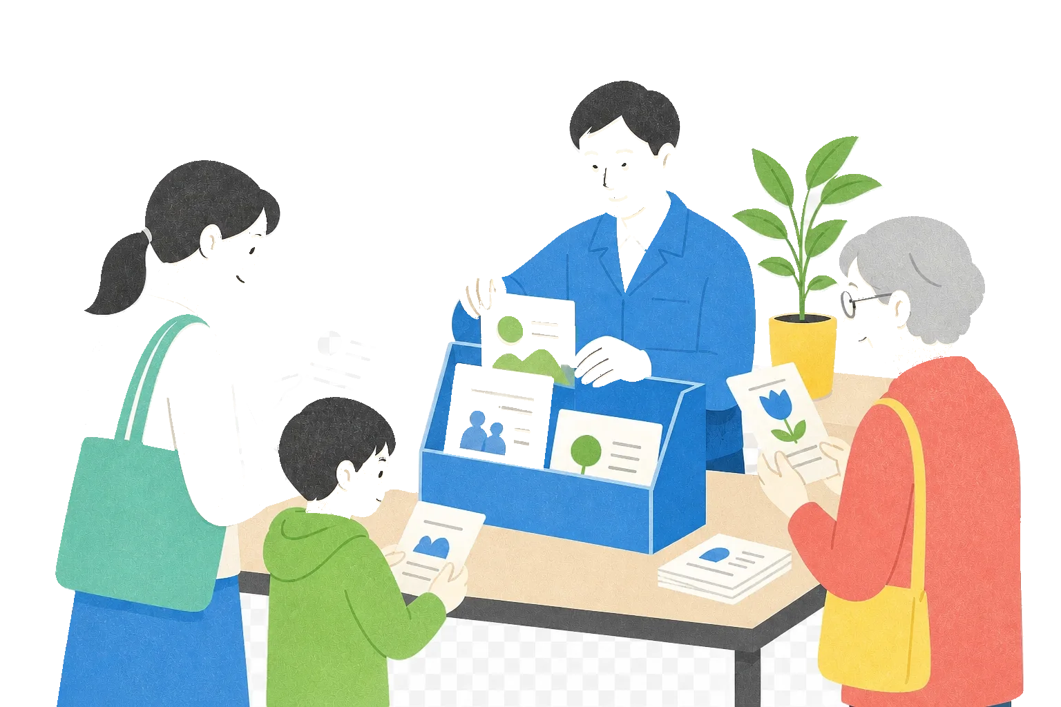 町内会のお知らせ作成や情報共有を表したイラスト